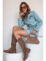 Dámské kozačky s perforovaným vzorem na nízkém podpatku S.Barski HY61-8022 Hnědé