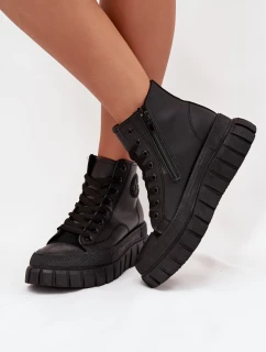 Ocieplane Wysokie Trampki Damskie Na Platformie Zamek Czarne Sarira