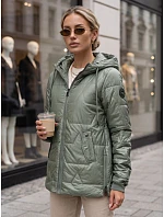 Dámska prešívaná prechodná bunda s kapucňou, zelená, FashionStreet TY5802 Dámska prešívaná prechodná bunda s kapucňou, zelená, FashionStreet TY5802