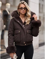 Krátka dámska zimná bunda s kožušinou, čokoládová, FashionStreet TY5999