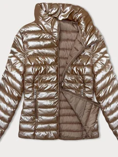 Prešívaná dámska bunda v karamelovej farbe so stojačikom (16M9110-84)