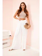 Dámske široké viskózové nohavice s elastickým pásom biele