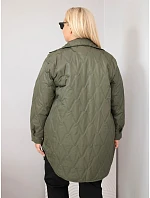Dámska prešívaná bunda vo veľkosti Plus Size s golierom a vreckami v khaki farbe