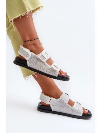 Jeansowe Zdobione Sandały Damskie Białe Irmale