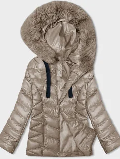 Krátka zimná bunda s kapucňou béžová (5M3138-62)