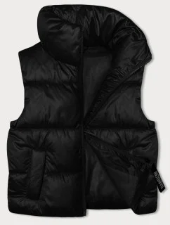 Dámske krátke tričko bez rukávov so stojatým golierom čierne (B8245-1)