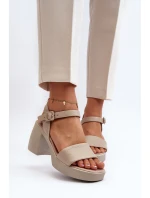Zazoo 40386 Dámske kožené sandále na podpätku Beige Zazoo 40386 Dámske kožené sandále na podpätku Beige