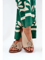 Płaskie Eleganckie Sandały Z Ozdobą Beżowe Iseliria