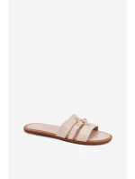 Płaskie Klapki Damskie Ze Złotym Detalem Beżowe Noroti