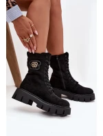 Ocieplane Botki Wokrery Damskie Z Ozdobą Czarne Melisse