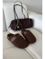 Klapki Damskie Z Futerkiem Typu Baranek Brązowe Lorivine