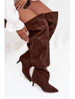 Wsuwane Kozaki Damskie Na Szpilce Czekoladowe Ysolienne