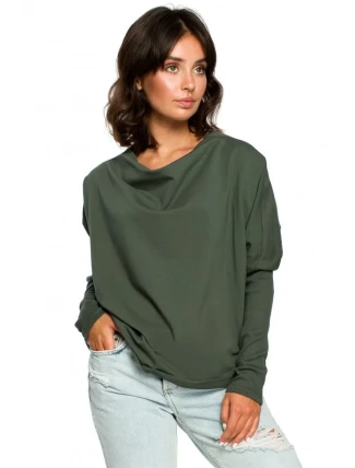 B094 Oversized top s výstrihom do V na chrbte - vojensky zelený B094 Oversized top s výstrihom do V na chrbte - vojensky zelený