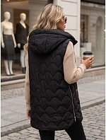 Dámska dlhá prešívaná vesta s kapucňou, čierna, FashionStreet TY5922 Dámska dlhá prešívaná vesta s kapucňou, čierna, FashionStreet TY5922