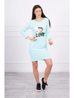 Šaty s potlačou Love v mätovej farbe