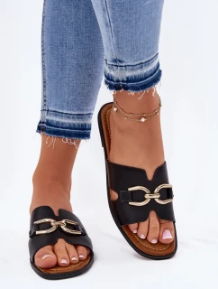 Klapki Damskie Płaskie Z Ozdobnym Detalem Czarne Amiresna