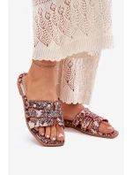 Zdobione Klapki Na Płaskim Obcasie Bordowe Anniles