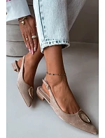 Dámske sandále na nízkom podpätku s ozdobou Beige Sparkle