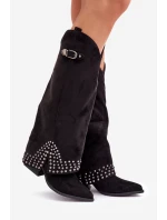 Kozaki Z Wywiniętą Cholewką Na Słupku Czarne Iveliri