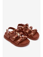Dziewczęce Sandałki Ze Złotym Detalem Brązowe Lunessa