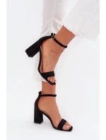 Sandały Damskie Na Słupku Z Eko Zamszu Czarne Elirae