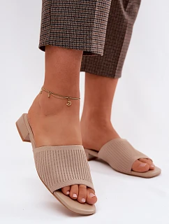 Materiálové dámské pantofle na plochém podpatku tmavě béžové Belissea