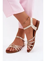 Dámské sandály Ploché S Pasky A Ozdobou S.Barski KV61-6056 Zlaté