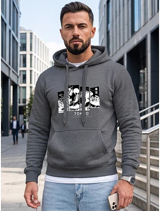 Pánska mikina s kapucňou a potlačou TOKYO, tmavošedá, FashionStreet NX5146BX Pánska mikina s kapucňou a potlačou TOKYO, tmavošedá, FashionStreet NX5146BX