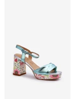 Sandały Damskie Na Słupku W Kwiaty D&A CR980 Błękitne