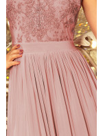 Dlhé šaty s čipkovým výstrihom Numoco LEA - ružové