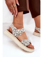 Materiałowe Sandały Damskie Na Platformie Beżowe  Leriot