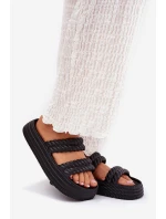 Piankowe Lekkie Klapki Damskie Na Platformie S.Barski ZK51-001 Czarne