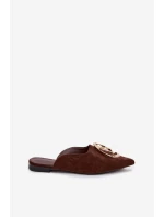 Dámské pantofle Mule s ozdobným zlatým detailem Čokoládové Galvella