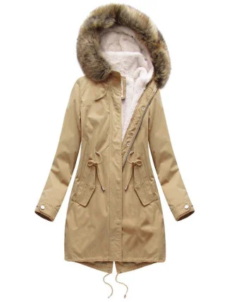 Dámska zimná bunda s podšívkou a kapucňou béžová (7626BIG)