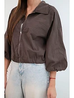 Dámska bavlnená bunda typu bomber na zips, hnedá