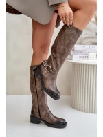 Zazoo 70141 Skórzane Kozaki Damskie Przed Kolano Brązowe