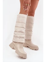 Kozaki Damskie Ocieplane Z Koralikami Jasnobeżowe Irvette