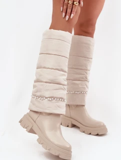 Kozaki Damskie Ocieplane Z Koralikami Jasnobeżowe Irvette