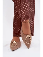 Dámské nazouváky Mule s ozdobným zlatým detailem tmavě béžové Galvella