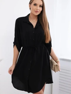 Šaty so zapínaním na gombíky a viazaním v páse čierne