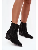 Zamszowe Botki Kowbojki Damskie Na Słupku Ocieplane Czarne Dylira