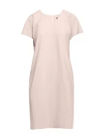 S392 Uvoľnený strih šiat s výstrihom do V - béžová