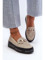 Skórzane Błyszczące Mokasyny Damskie Na Platformie Z Ozdobą S.Barski LR750 Złote