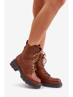 Ocieplane Botki Workery Na Zamek Brązowe Leairae