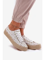 Wzorzyste Trampki Damskie Na Platformie Z Plecionką Lee Cooper LCW-25-08-3648L Biało-Złote