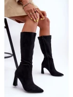 Zamszowe Kozaki Na Słupku Czarne Adrolio