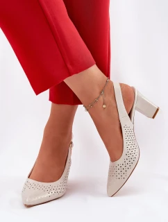 Ażurowe Sandały Ze Szpiczastymi Noskami Na Słupku Sergio Leone SK163 Perłowe