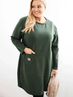 Dámske Plus veľkosť maslové šaty s vreckom a 3/4 rukávmi Khaki