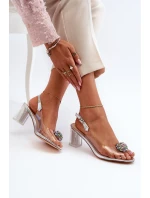 Transparentne Sandały Na Słupku z Ozdobą Srebrne D&A MR38-454