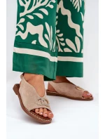 Sandały Damskie Z Ozdobą Na Płaskim Obcasie Eko Zamszowe Beżowe Ralisses